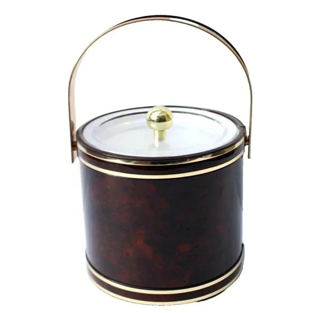 Vintage 1970s Tortoise Vinyl Brown Gold Georges Briard Retro MCM Ice Bucket